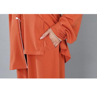 Buddha Gift 2Pcs Fall Solid Color Frog-Button Tai Chi Meditation Qigong Zen Practice Unisex Cotton Clothing Set