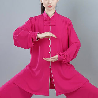 Buddha Gift 2Pcs Fall Solid Color Frog-Button Tai Chi Meditation Qigong Zen Practice Unisex Cotton Clothing Set
