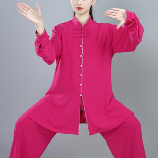 Buddha Gift 2Pcs Fall Solid Color Frog-Button Tai Chi Meditation Qigong Zen Practice Unisex Cotton Clothing Set