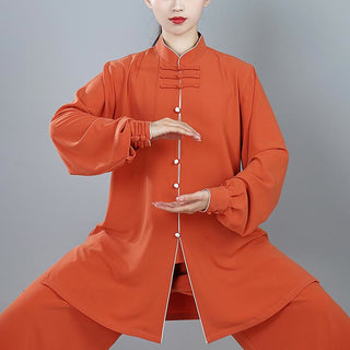 Buddha Gift 2Pcs Fall Solid Color Frog-Button Tai Chi Meditation Qigong Zen Practice Unisex Cotton Clothing Set