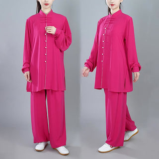 Buddha Gift 2Pcs Fall Solid Color Frog-Button Tai Chi Meditation Qigong Zen Practice Unisex Cotton Clothing Set