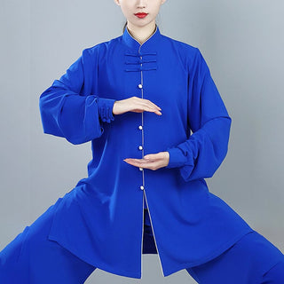 Buddha Gift 2Pcs Fall Solid Color Frog-Button Tai Chi Meditation Qigong Zen Practice Unisex Cotton Clothing Set