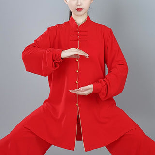 Buddha Gift 2Pcs Fall Solid Color Frog-Button Tai Chi Meditation Qigong Zen Practice Unisex Cotton Clothing Set