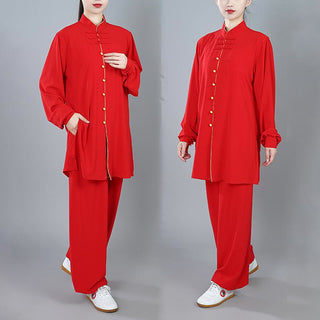 Buddha Gift 2Pcs Fall Solid Color Frog-Button Tai Chi Meditation Qigong Zen Practice Unisex Cotton Clothing Set