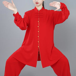 Buddha Gift 2Pcs Fall Solid Color Frog-Button Tai Chi Meditation Qigong Zen Practice Unisex Cotton Clothing Set