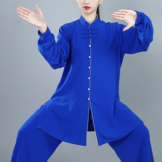 Buddha Gift 2Pcs Fall Solid Color Frog-Button Tai Chi Meditation Qigong Zen Practice Unisex Cotton Clothing Set