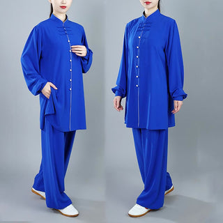 Buddha Gift 2Pcs Fall Solid Color Frog-Button Tai Chi Meditation Qigong Zen Practice Unisex Cotton Clothing Set