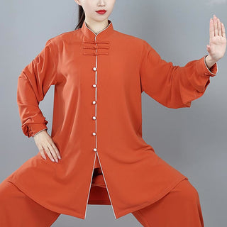 Buddha Gift 2Pcs Fall Solid Color Frog-Button Tai Chi Meditation Qigong Zen Practice Unisex Cotton Clothing Set