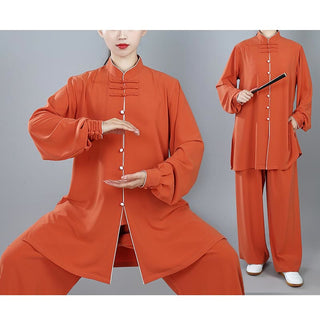 Buddha Gift 2Pcs Fall Solid Color Frog-Button Tai Chi Meditation Qigong Zen Practice Unisex Cotton Clothing Set