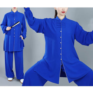 Buddha Gift 2Pcs Fall Solid Color Frog-Button Tai Chi Meditation Qigong Zen Practice Unisex Cotton Clothing Set