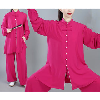 Buddha Gift 2Pcs Fall Solid Color Frog-Button Tai Chi Meditation Qigong Zen Practice Unisex Cotton Clothing Set