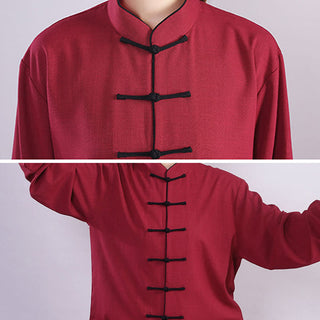 Buddha Gift 2Pcs Fall Winter Frog-Button Tai Chi Meditation Qigong Zen Practice Unisex Cotton Linen Clothing Set