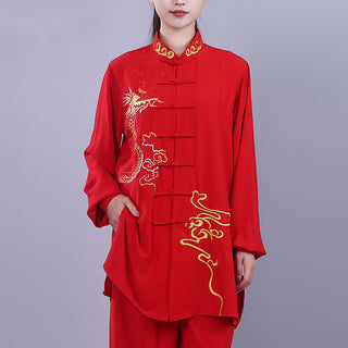 Buddha Gift 2Pcs Fall Embroidery Dragon Frog-Button Tai Chi Meditation Qigong Zen Practice Unisex Cotton Clothing Set