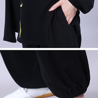 Buddha Gift 2Pcs Fall Embroidery Dragon Frog-Button Tai Chi Meditation Qigong Zen Practice Unisex Cotton Clothing Set