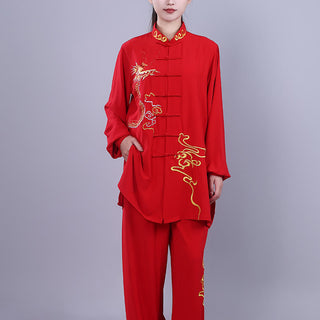Buddha Gift 2Pcs Fall Embroidery Dragon Frog-Button Tai Chi Meditation Qigong Zen Practice Unisex Cotton Clothing Set