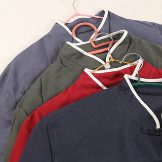 Buddha Gift 2Pcs Fall Men's Tang Suit Frog-Button Cotton Three Quarter Sleeve Shirt Pants Set