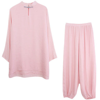 Buddha Gift 2Pcs Solid Women's Long Sleeve Shirt Pants Meditation Clothing Set