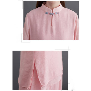 Buddha Gift 2Pcs Solid Women's Long Sleeve Shirt Pants Meditation Clothing Set