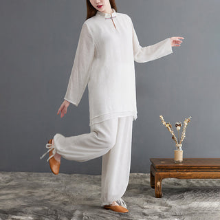 Buddha Gift 2Pcs Solid Women's Long Sleeve Shirt Pants Meditation Clothing Set