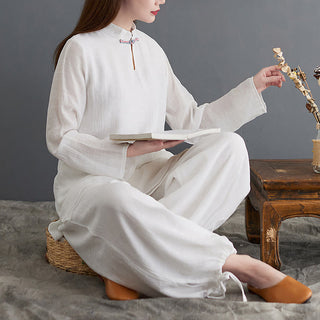 Buddha Gift 2Pcs Solid Women's Long Sleeve Shirt Pants Meditation Clothing Set