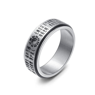 Buddha Gift Bagua Yin Yang Chinese Characters Titanium Steel Balance Rotatable Ring
