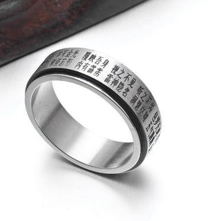Buddha Gift Bagua Yin Yang Chinese Characters Titanium Steel Balance Rotatable Ring