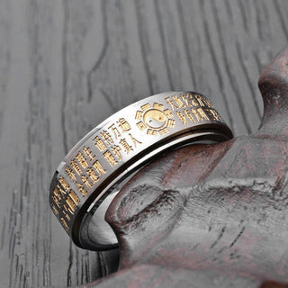 Buddha Gift Bagua Yin Yang Chinese Characters Titanium Steel Balance Rotatable Ring