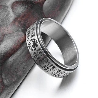 Buddha Gift Bagua Yin Yang Chinese Characters Titanium Steel Balance Rotatable Ring