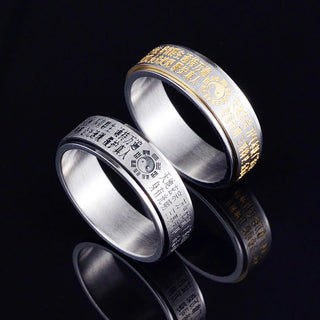 Buddha Gift Bagua Yin Yang Chinese Characters Titanium Steel Balance Rotatable Ring