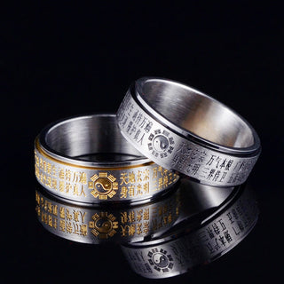 Buddha Gift Bagua Yin Yang Chinese Characters Titanium Steel Balance Rotatable Ring