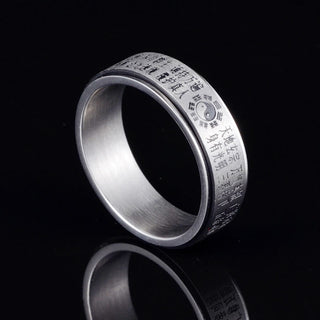Buddha Gift Bagua Yin Yang Chinese Characters Titanium Steel Balance Rotatable Ring