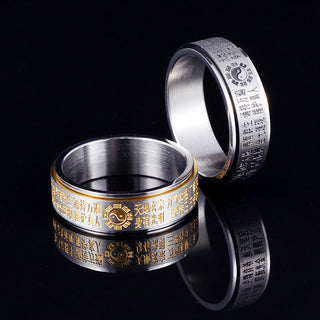 Buddha Gift Bagua Yin Yang Chinese Characters Titanium Steel Balance Rotatable Ring