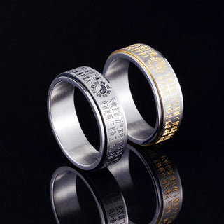 Buddha Gift Bagua Yin Yang Chinese Characters Titanium Steel Balance Rotatable Ring