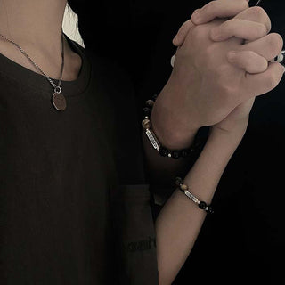 Buddha Gift Natural Black Obsidian Tiger's Eye Six True Words 'om Mani Padme Hum' Strength Love Bracelet