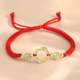 Buddha Gift Red String Hetian Jade 925 Sterling Silver Cubic Zirconia Year of the Snake Protection Bracelet