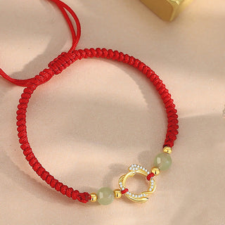 Buddha Gift Red String Hetian Jade 925 Sterling Silver Cubic Zirconia Year of the Snake Protection Bracelet