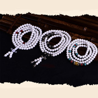 Buddha Gift 108 Mala Beads White Porcelain Six True Words 'Om Mani Padme Hum' Patience Bracelet