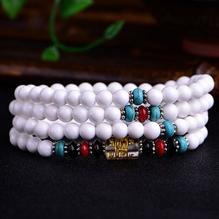 Buddha Gift 108 Mala Beads White Porcelain Six True Words 'Om Mani Padme Hum' Patience Bracelet