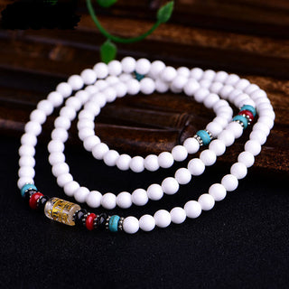 Buddha Gift 108 Mala Beads White Porcelain Six True Words 'Om Mani Padme Hum' Patience Bracelet