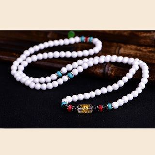 Buddha Gift 108 Mala Beads White Porcelain Six True Words 'Om Mani Padme Hum' Patience Bracelet