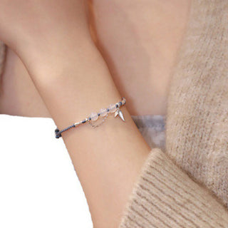 Buddha Gift 925 Sterling Silver Bamboo Leaves Hetian Jade Chalcedony Beads Blessing Braided Bracelet