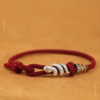 Buddha Gift Red String 925 Sterling Silver Year of the Snake Coin Ring Snake Luck Bracelet