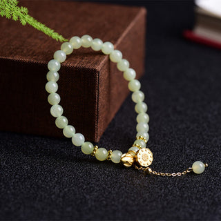 Buddha Gift Natural Hetian Jade Lotus Luck Bracelet