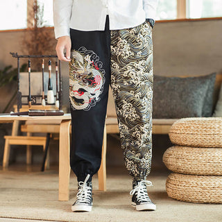 Buddha Gift Dragon Pattern Two-tone Men's Pants With Pockets