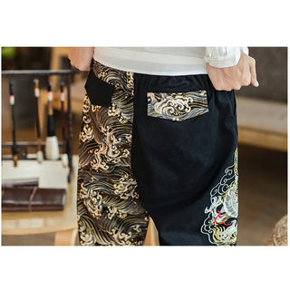 Buddha Gift Dragon Pattern Two-tone Men's Pants With Pockets