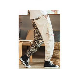 Buddha Gift Dragon Pattern Two-tone Men's Pants With Pockets