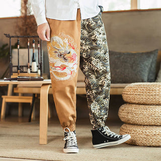 Buddha Gift Dragon Pattern Two-tone Men's Pants With Pockets