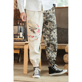 Buddha Gift Dragon Pattern Two-tone Men's Pants With Pockets