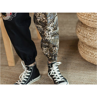 Buddha Gift Dragon Pattern Two-tone Men's Pants With Pockets