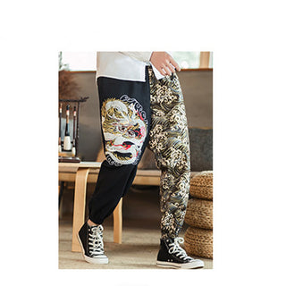 Buddha Gift Dragon Pattern Two-tone Men's Pants With Pockets